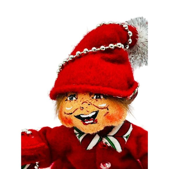 Annalee Green Red Elf Christmas Pair 2008 Silver Trim Open Eyes Mouth 7 inch - Picture 3 of 13
